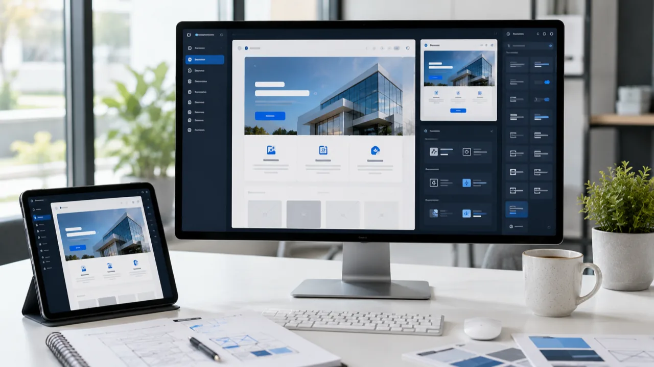 Interfaz de desarrollo web y plataforma digital en monitor